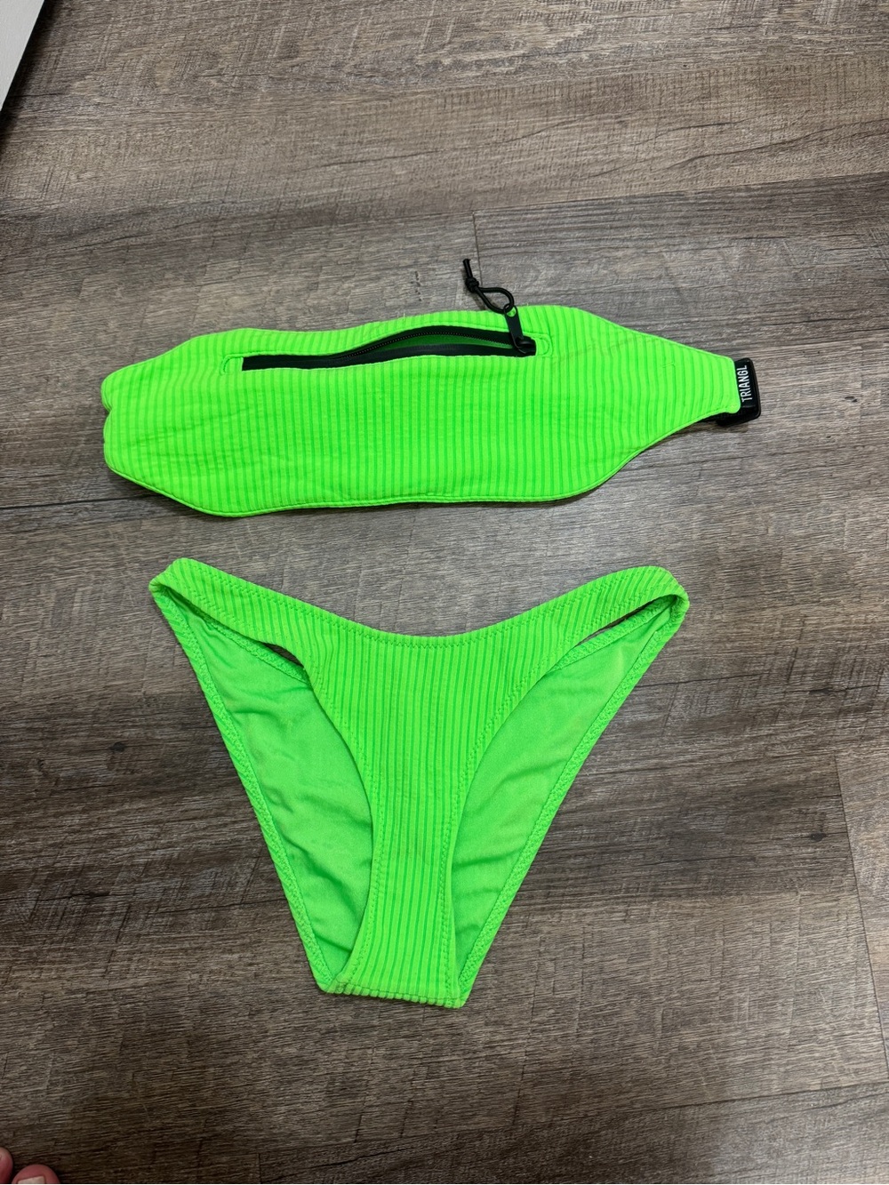 Neon Green Ribbed Bandeau Bikini bottom